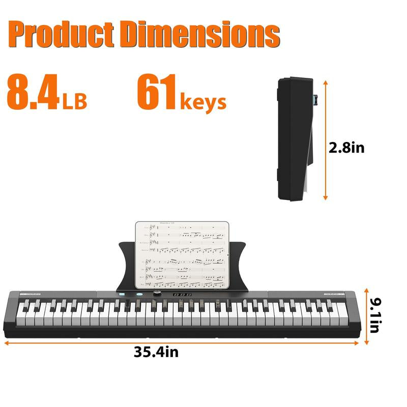 GARVEE 61 Key Portable Keyboard Piano with Electric Semi-Weighted Keys, Built-In Speakers, Pedal, Power Supply, Digital Display, 128 Tones, Ideal for Beginners and Professionals, Perfect Gift for Birthdays or Holidays