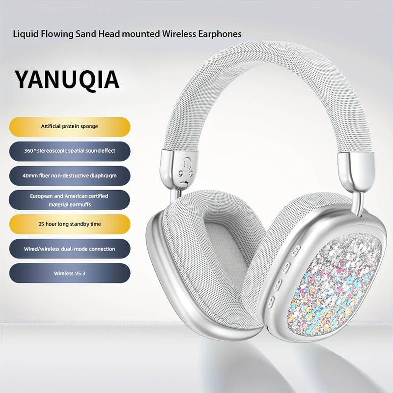 YANUQIA Foldable Wireless Headphones - Essential for Sports - Dreamy Quicksand - Ultra-Low Latency - High-Quality Sound - Rich Bass Headset Bluetooth