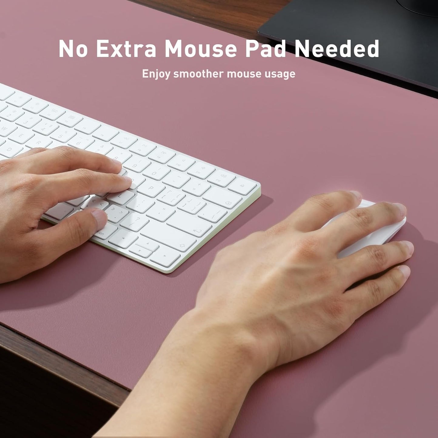 Leather Office Desk Mouse Pad Protector, Non-Slip PU Leather Laptop Desk Blotter/Mat, Waterproof Writing Pad for Office and Home, Dark Pink, 23.6" X 13.7"