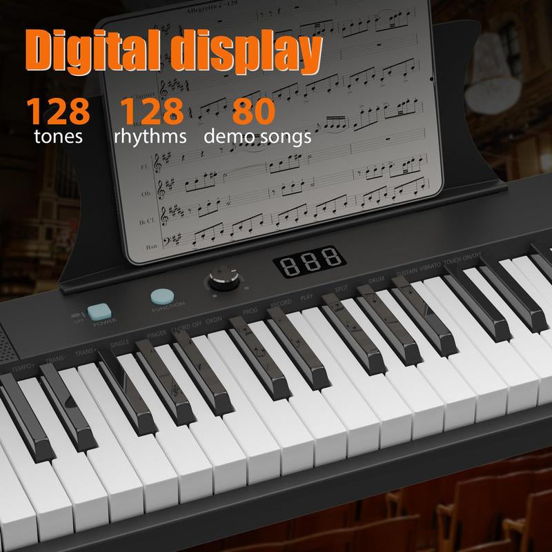 GARVEE 61 Key Portable Keyboard Piano with Electric Semi-Weighted Keys, Built-In Speakers, Pedal, Power Supply, Digital Display, 128 Tones, Ideal for Beginners and Professionals, Perfect Gift for Birthdays or Holidays