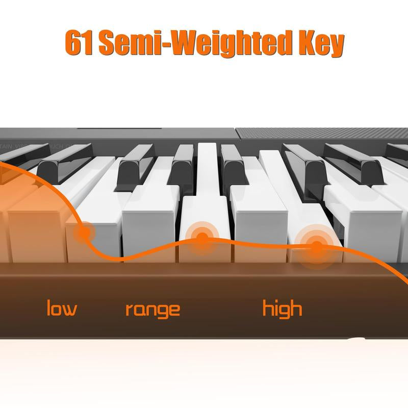 GARVEE 61 Key Portable Keyboard Piano with Electric Semi-Weighted Keys, Built-In Speakers, Pedal, Power Supply, Digital Display, 128 Tones, Ideal for Beginners and Professionals, Perfect Gift for Birthdays or Holidays