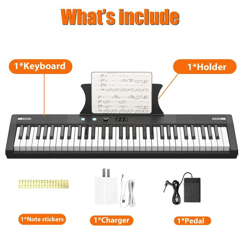 GARVEE 61 Key Portable Keyboard Piano with Electric Semi-Weighted Keys, Built-In Speakers, Pedal, Power Supply, Digital Display, 128 Tones, Ideal for Beginners and Professionals, Perfect Gift for Birthdays or Holidays