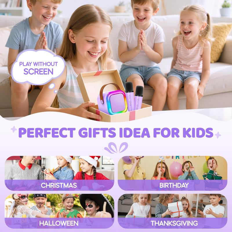 Mini Karaoke Machine for Kids, Toys Birthday Gifts Ideas for Girls Ages 4, 5, 6, 7, 8, 9, 10, 12+ Years Old, Portable Speaker with 2 Wireless Mics, Party Christmas Gifts for Girls Boys Deals