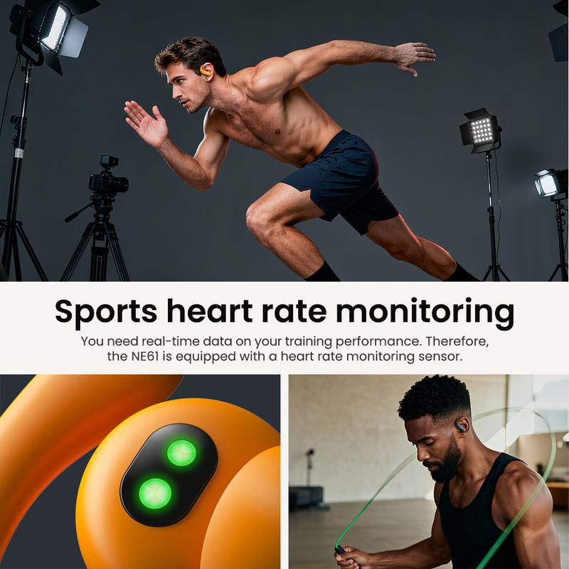 HTC NE61 Translation Wireless Bluetooth Earbuds, Heart Rate Monitor, IPX5 Waterproof, Support 134 Languages Real Time Bluetooth Translation, up to 45H Battery, Noise Cancelling Headphones, with LCD Full Color Touch Screen, Works with Ios & Android