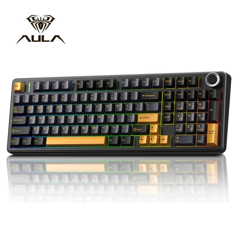 AULA F99 Pro Wireless Mechanical Keyboard with Knob,Tri-Mode Bt5.0/Usb-C/2.4Ghz Hot Swappable Keyboard,Pre-Lubed Switches,Gasket Structure,Rgb Backlit Computer Gaming Keyboard (White&Blue&Purple)