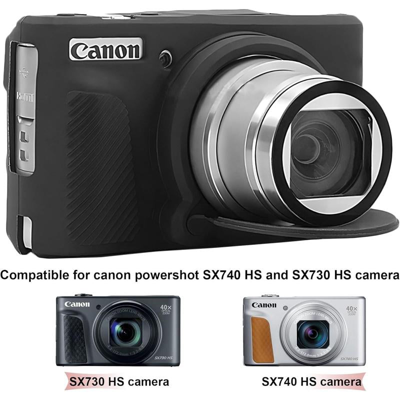 Camera Case for Powershot SX740/ SX730 Digital Camera, SX740 Camera Soft Case Cover Rubber Camera Sleeve with Removable Lens Cover, Black