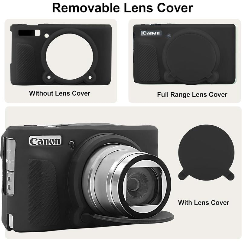Camera Case for Powershot SX740/ SX730 Digital Camera, SX740 Camera Soft Case Cover Rubber Camera Sleeve with Removable Lens Cover, Black