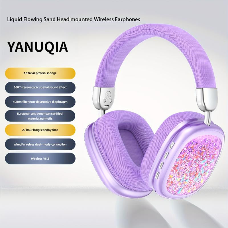 YANUQIA Foldable Wireless Headphones - Essential for Sports - Dreamy Quicksand - Ultra-Low Latency - High-Quality Sound - Rich Bass Headset Bluetooth