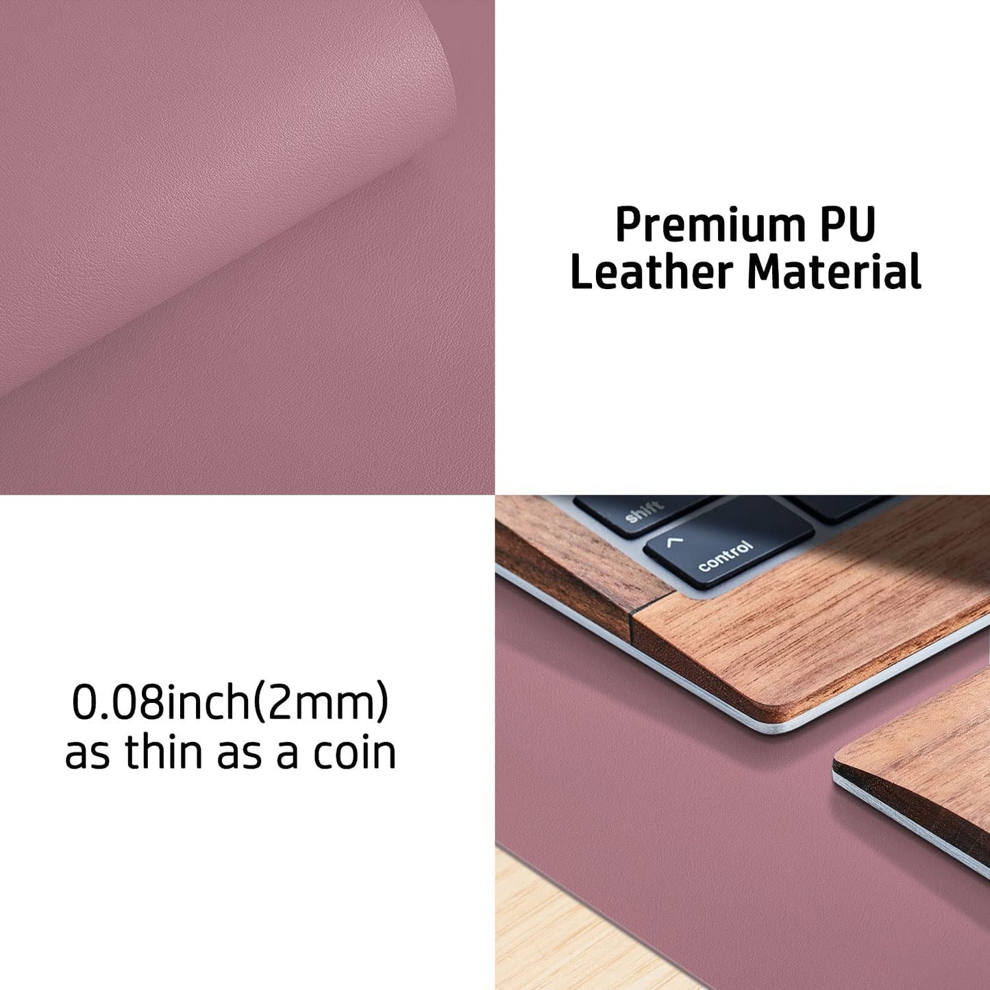 Leather Office Desk Mouse Pad Protector, Non-Slip PU Leather Laptop Desk Blotter/Mat, Waterproof Writing Pad for Office and Home, Dark Pink, 23.6" X 13.7"