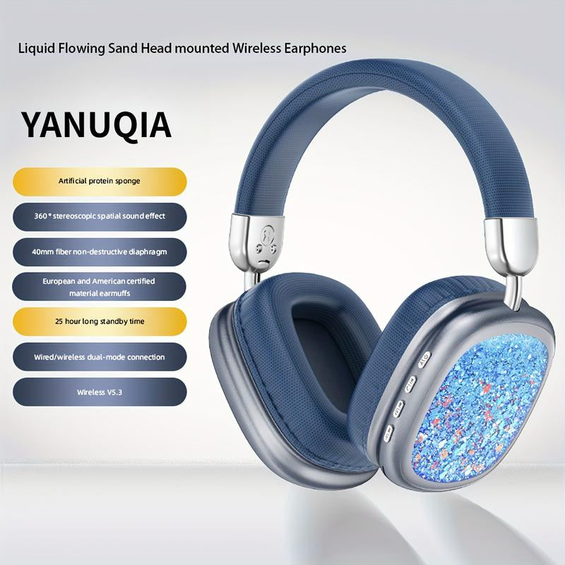 YANUQIA Foldable Wireless Headphones - Essential for Sports - Dreamy Quicksand - Ultra-Low Latency - High-Quality Sound - Rich Bass Headset Bluetooth