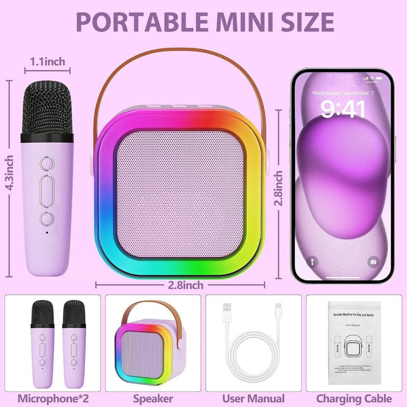 Mini Karaoke Machine for Kids, Toys Birthday Gifts Ideas for Girls Ages 4, 5, 6, 7, 8, 9, 10, 12+ Years Old, Portable Speaker with 2 Wireless Mics, Party Christmas Gifts for Girls Boys Deals
