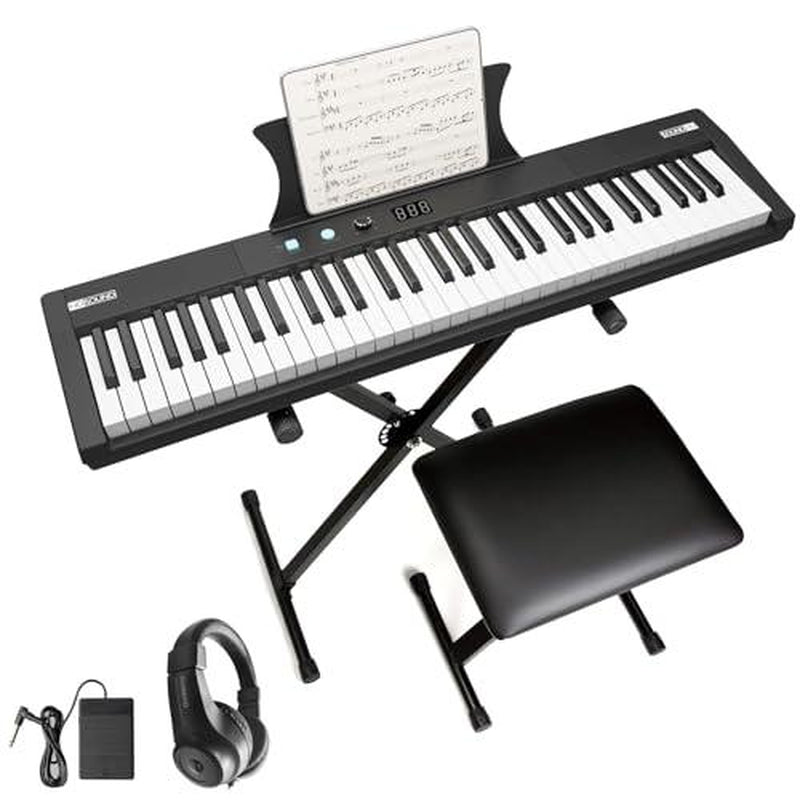 GARVEE 61 Key Portable Keyboard Piano with Electric Semi-Weighted Keys, Built-In Speakers, Pedal, Power Supply, Digital Display, 128 Tones, Ideal for Beginners and Professionals, Perfect Gift for Birthdays or Holidays