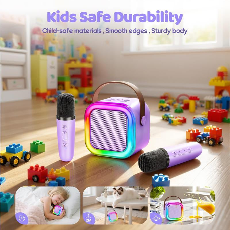 Mini Karaoke Machine for Kids, Toys Birthday Gifts Ideas for Girls Ages 4, 5, 6, 7, 8, 9, 10, 12+ Years Old, Portable Speaker with 2 Wireless Mics, Party Christmas Gifts for Girls Boys Deals
