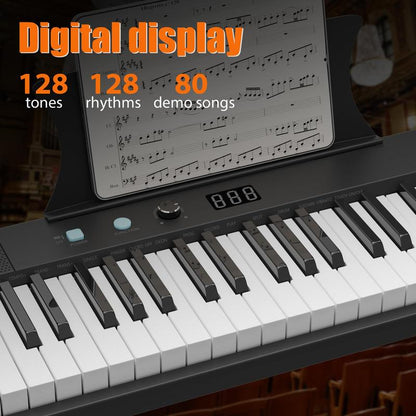GARVEE 61 Key Portable Keyboard Piano with Electric Semi-Weighted Keys, Built-In Speakers, Pedal, Power Supply, Digital Display, 128 Tones, Ideal for Beginners and Professionals, Perfect Gift for Birthdays or Holidays