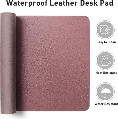 Leather Office Desk Mouse Pad Protector, Non-Slip PU Leather Laptop Desk Blotter/Mat, Waterproof Writing Pad for Office and Home, Dark Pink, 23.6" X 13.7"