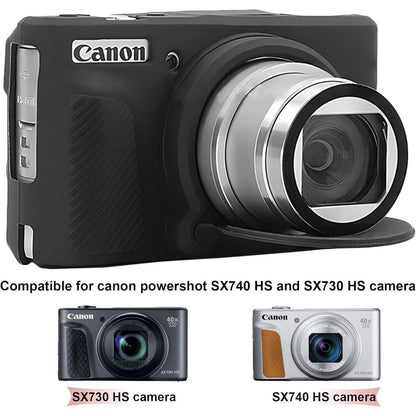 Camera Case for Powershot SX740/ SX730 Digital Camera, SX740 Camera Soft Case Cover Rubber Camera Sleeve with Removable Lens Cover, Black