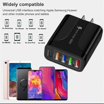48W High Speed Multiple Port Adapter in Black, 4 USB Port & 1 DD Port Adapter, Universal Compatible Adapter Wall Charger