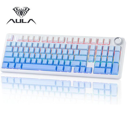 AULA F99 Pro Wireless Mechanical Keyboard with Knob,Tri-Mode Bt5.0/Usb-C/2.4Ghz Hot Swappable Keyboard,Pre-Lubed Switches,Gasket Structure,Rgb Backlit Computer Gaming Keyboard (White&Blue&Purple)