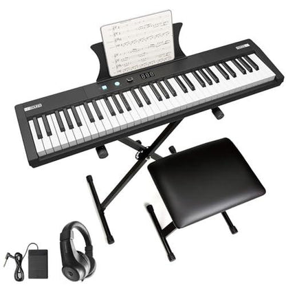 GARVEE 61 Key Portable Keyboard Piano with Electric Semi-Weighted Keys, Built-In Speakers, Pedal, Power Supply, Digital Display, 128 Tones, Ideal for Beginners and Professionals, Perfect Gift for Birthdays or Holidays